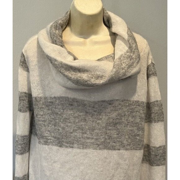 Free People Gray White Stripe Alpaca Blend Turtle Neck Sweater Pullover - Picture 7 of 8
